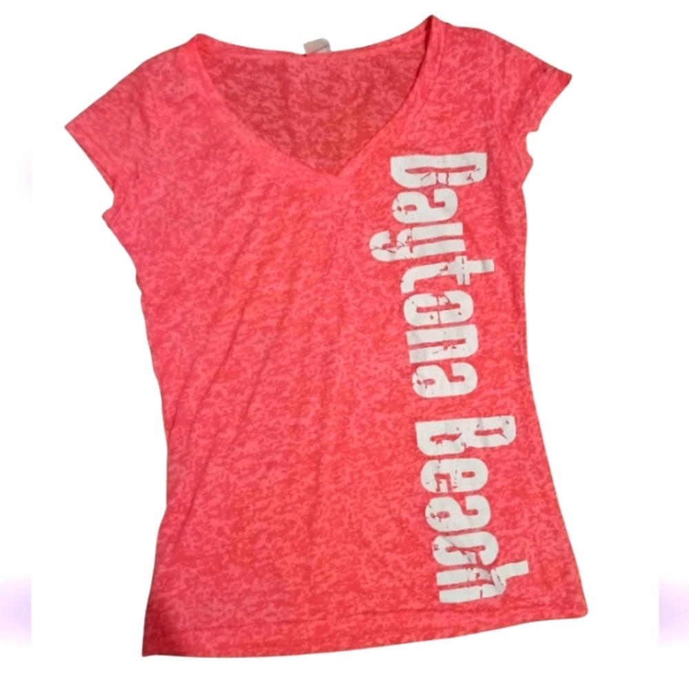 Neon Pink V-Neck Tee Shirt Daytona Beach